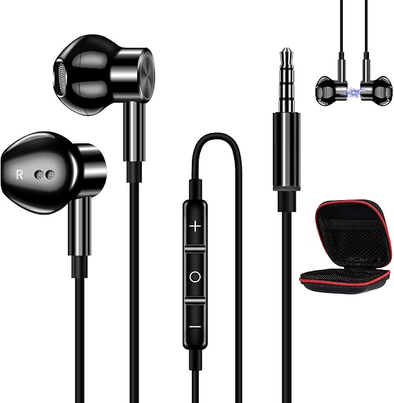 COOYA Wired Earbuds for Galaxy A12 Google Pixel 5a 4a 3a Magnetic in-Ear 3.5mm Headphones with Microphone Noise Isolation Audio Wired Earphones for Samsung A11 A13 A71 A51 A52 S10 iPad iPhone 6 6s 5s