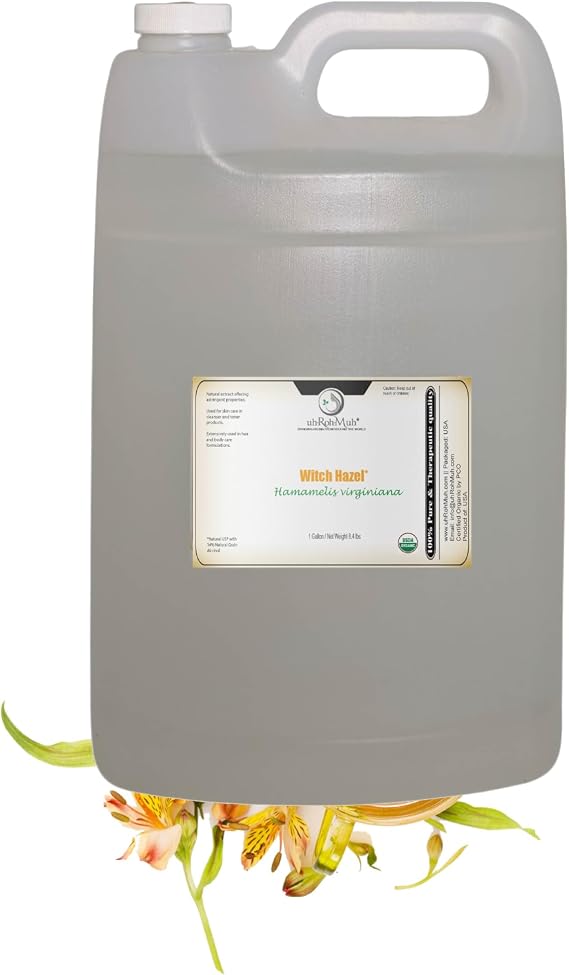 Organic Witch Hazel 100% Pure Natural USP Astringent with 14% Alcohol | Hamamelis Virginiana Extract for Face, Skin, Hair & Wellness | 128 Fl Oz | 1 Gallon | Net Wt: 3.8kg /8.4 lbs
