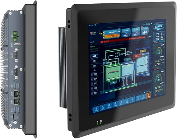 10.4" Industrial Fanless Panel PC, IP65 Windows 11 Touch Screen Panel Computer, Power-on Auto-Start, VESA Mount, 2LAN, HDMI, 6USB, 2RS485, 4RS232, 8*GPIO (J6412 8GB+256GB)