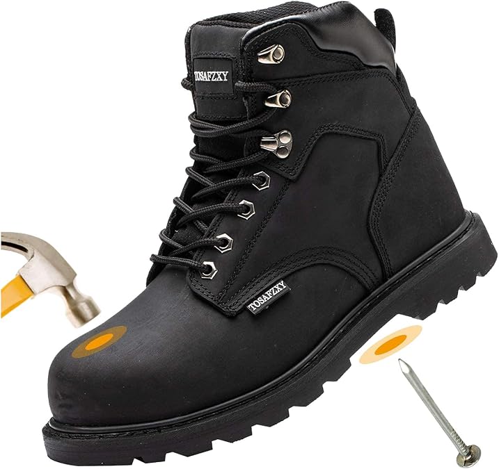 Work Safety Boots for Men Durable Crazy-Horse Leather Indestructible Steel Toe Waterproof and Non-Slip Better Warmth Men Work Shoes