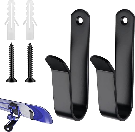 2 Pcs Snowboard Wall Mount Clips Skateboard Wall Mount,Skateboard Holder,Skateboard Display Rack Stand,Utility Indoor Towel Robe Coat Hook with Screws for Room Garage (Black)