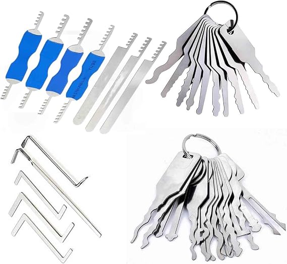 38Pcs Professional Household Lock Picking Set - 2 Piece Lock Jiggler and 5 Piece Locksmith Tension Wrench Tool Set