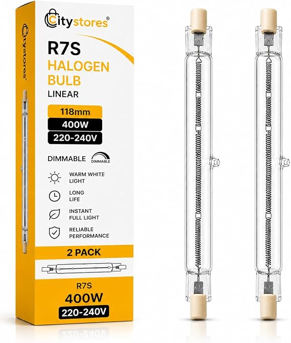 2 Pack Dimmable R7S 118mm 400W Halogen Bulb Linear Halogen Light for Projector, Security, Landscape, Floodlight, Garden Lighting Bright, Long-Lasting, Easy Installation [Energy Class D]