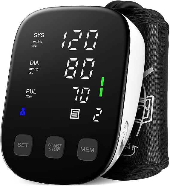 Blood Pressure Monitor Automatic Blood Pressure Machine with Large Display-Upper Arm Blood Pressure Monitors For Home Use Accurate BP Monitor Machine Adjustable Cuff 9"-17"/Easy to Read/2 Power Supply