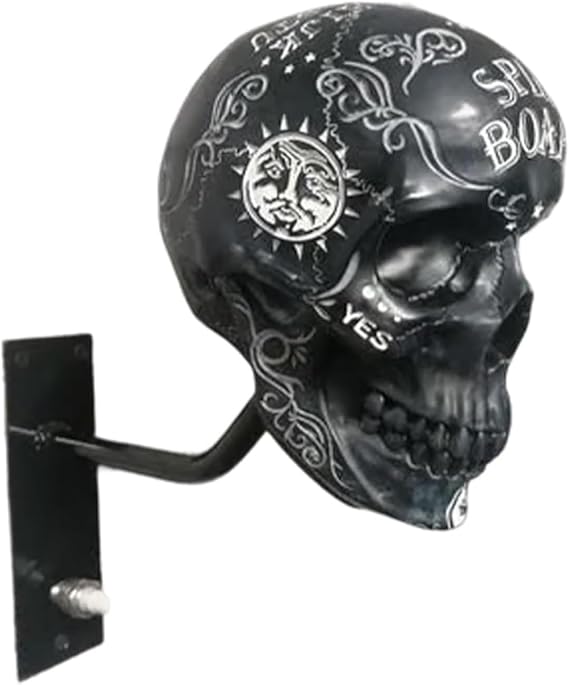 Motorcycle Helmet Skull Holder, Wall Mount Helmet Rack, Resin Crafts, Multipurpose Storage for Helmets, Coats, Caps, and Sports Gear