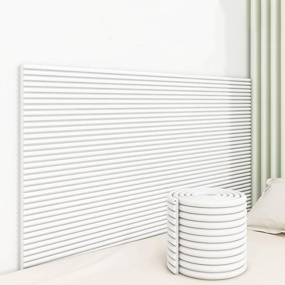 3D Anti Collision Wall Padding, Self-Adhesive Padded Wall Panels, Peel and Stick Headboard Padded Panels, Decorative Wall Cushion, for Bedroom/Living Room White 15x200cm/5.9x78.7in