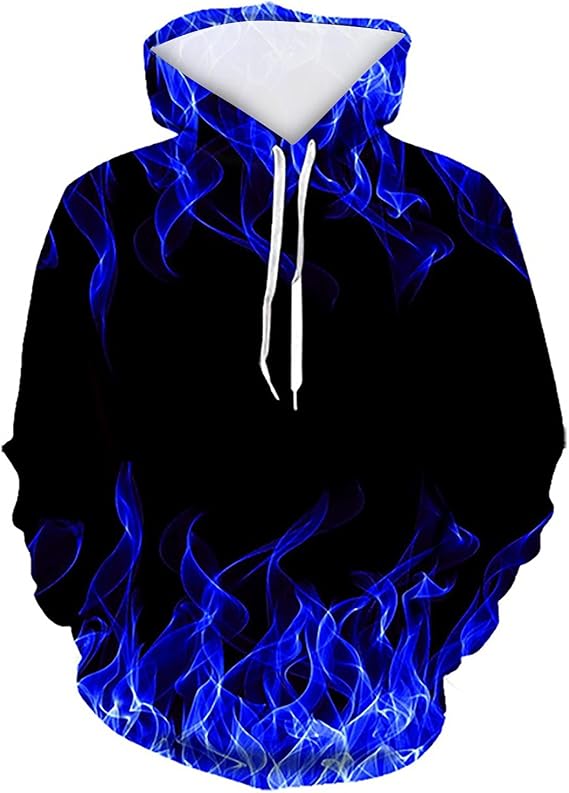 5xl Mens Hoodies Big and Tall Drawstring Causal Long Sleeve 3D Flame Print Graphic Pullover Crewneck Sweatshirts