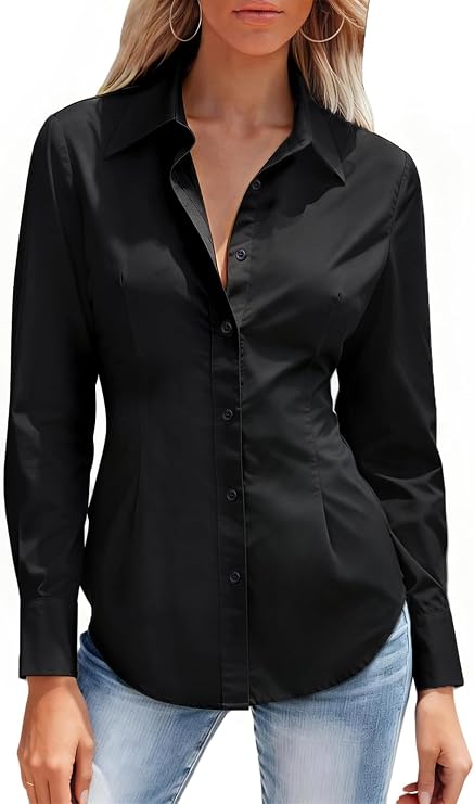 Mutitop Button Down Shirts for Women Long Sleeve Dress Shirts Wrinkle Free Collared Work Office Solid Blouses Corset Tops