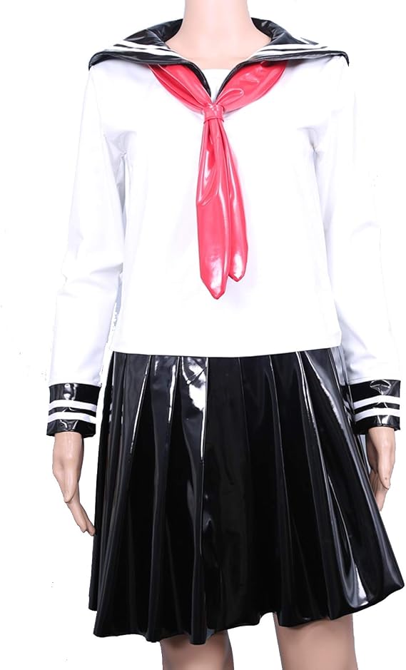 LESOYA Japanese School Girls Long Sleeve Synthetic Latex Uniform Sailor Pleated Skirt Anime Cosplay Costumes