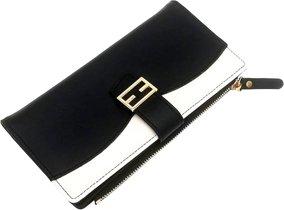Slim Thin Wallets for Women, Ladies Trendy Bifold Long Purse, Large Capacity Cards Holder with Zipper Pocket for Cash, Coins, ID Card (Black)