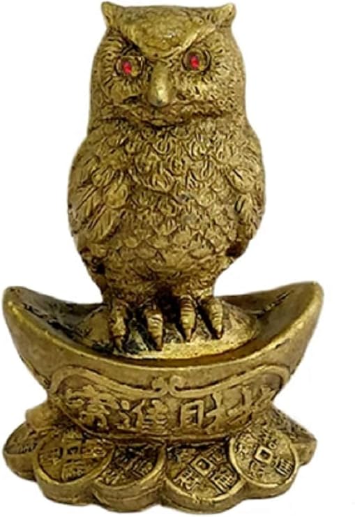 Owl A Symbol of Wisdom Protection Wealth Enhancer Prosperity Lucky Ingot & Bed Coins Statue Feng Shui Money Good Luck Figurine Home Decor