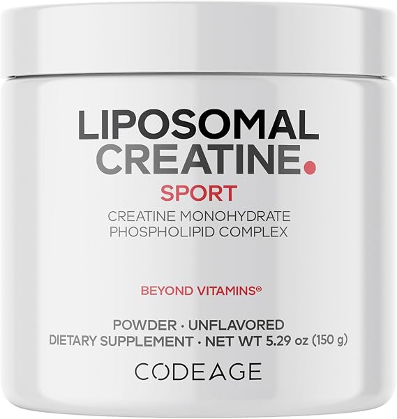 Codeage Liposomal Creatine Monohydrate Powder, 5000mg, 30 Servings | Liposomal micronized creatine monohydrate, 5000 mg per serving, unflavored powder. Non-GMO.