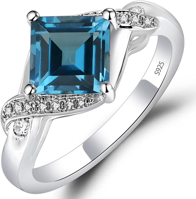 925 Sterling Silver Gemstone Ring Kite Set Square Cut 7X7 MM Engagement Ring for Women Jewelry