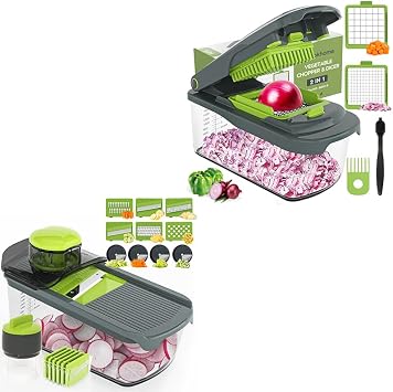 Ourokhome 10 in 1 Mandolin Slicer with Handheld Spiralizer, Multifunctional Vegetable Shredder Vegetable Chopper Onion Cutter with Container, Multifunctional Food Chopper Veggie Dicer with 2 Blades