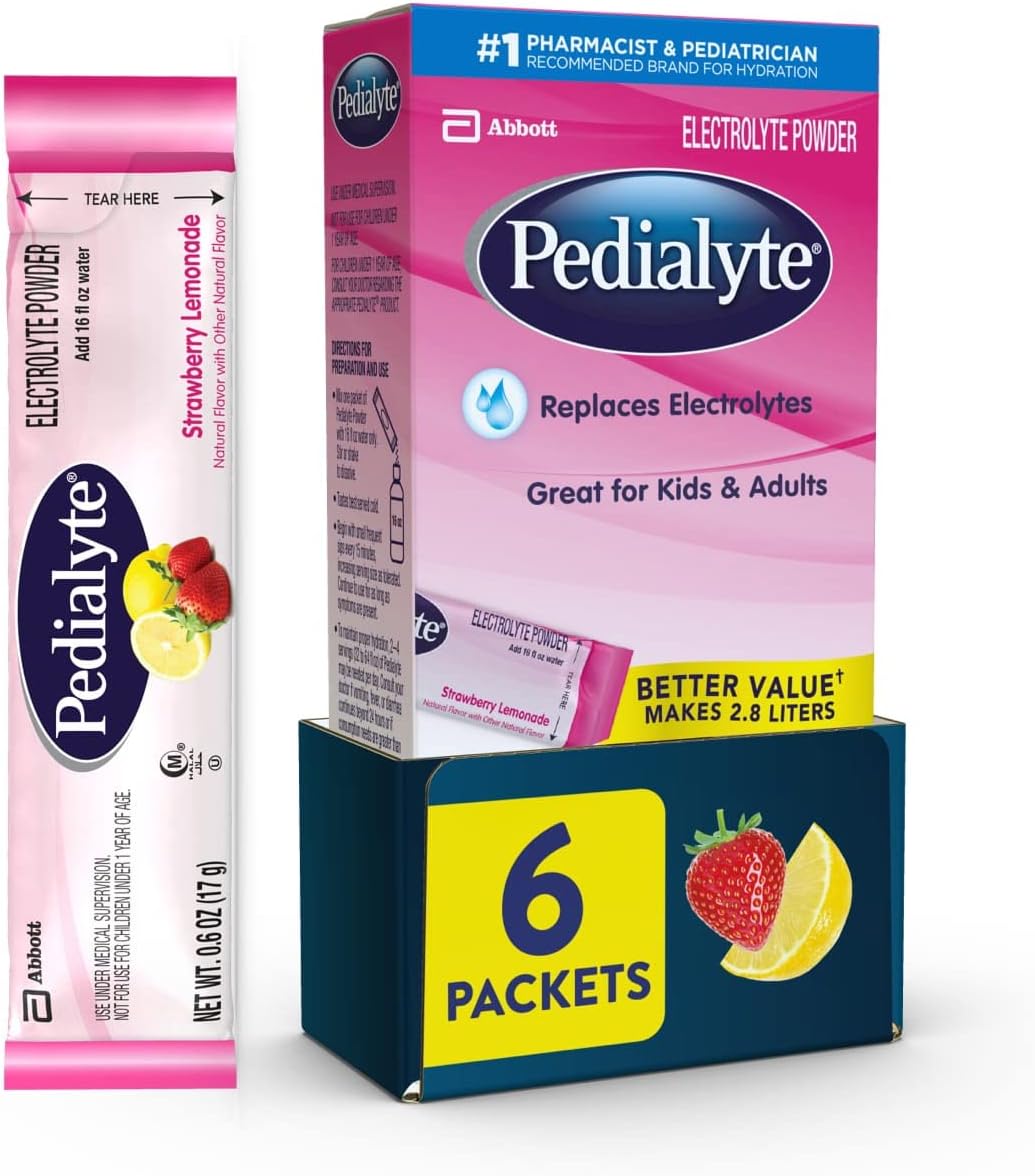 Pedialyte Large Powder Packs, Strawberry Lemonade, 6 Count