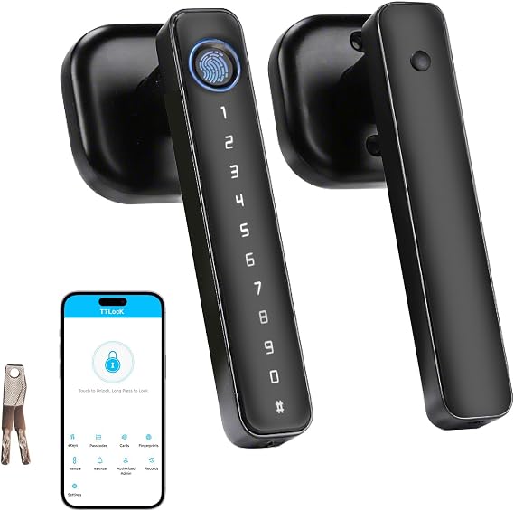 Smart Fingerprint Door Lock, 4-in-1 Smart Door Knob, Bluetooth Smart Lock, Biometric Identification Door Handle with Fingerprint/App/Password/Card/Key, Black