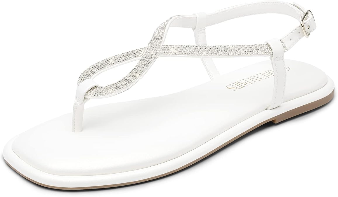 DREAM PAIRS Women's Dressy Rhinestone Flat Sandals