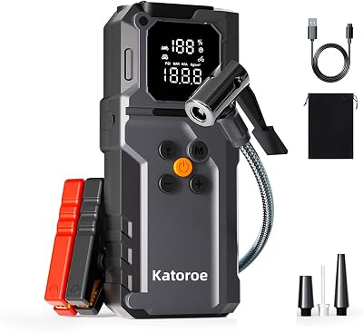 Jump Starter with Air Compressor, 5000A Car Battery Jump Starter 9.0L Gas7.0L Diesel, 150PSI Tire Inflator 12V Car Battery Jumper Starter Portable with Jumper Cables, LED Light