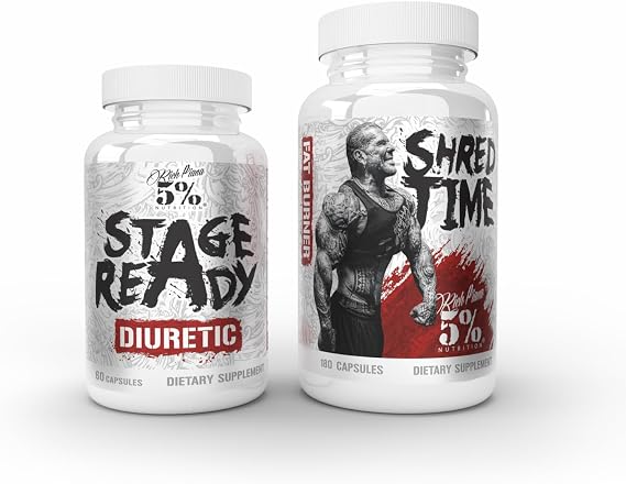 5% Nutrition 2-Stack | Stage Ready + Shred Time Supplement Stack | Diuretic, Metabolism Booster, Appetite Suppressant for Bodybuilding Competition