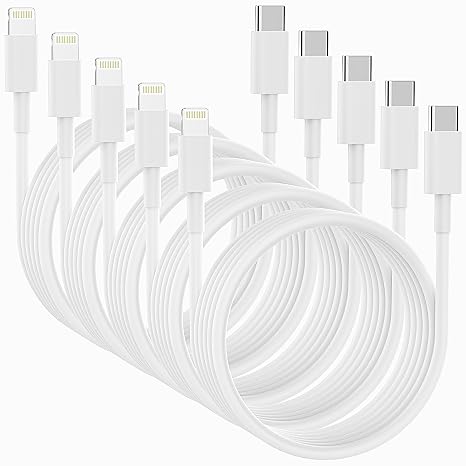 5Pack Apple MFi Certified USB C to Lightning Cable 6FT - Fast Charging for iPhone 14 to 8
