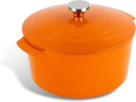 Scoville Expert NEVERSTICK+ 26cm Round Casserole Pot with Lid, 6.5L, Deep Non Stick Casserole Pot for Hob and Oven, Lightweight Thick Gauge Aluminium, Dishwasher Safe, PFOA Free, Orange