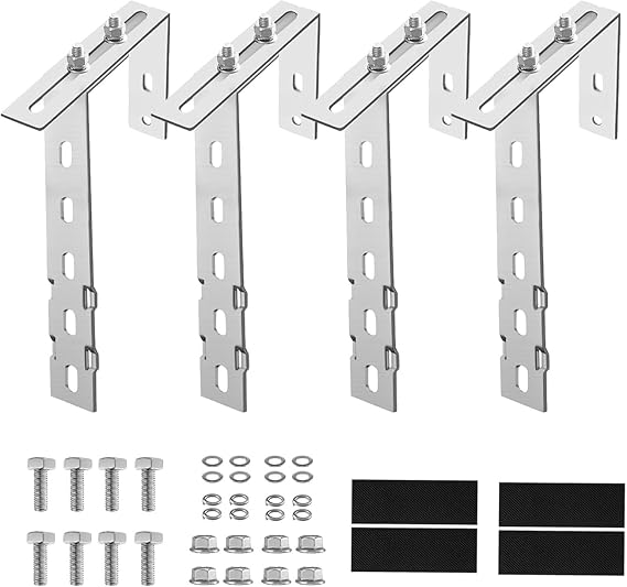 Solar Panel Mounting Bracket Adjustable Width (6-18 cm) 304 Stainless Steel PV Module Bracket & Universal Solar Panel Clamp for Balcony Power Station & Patio Railing (Pack of 4)