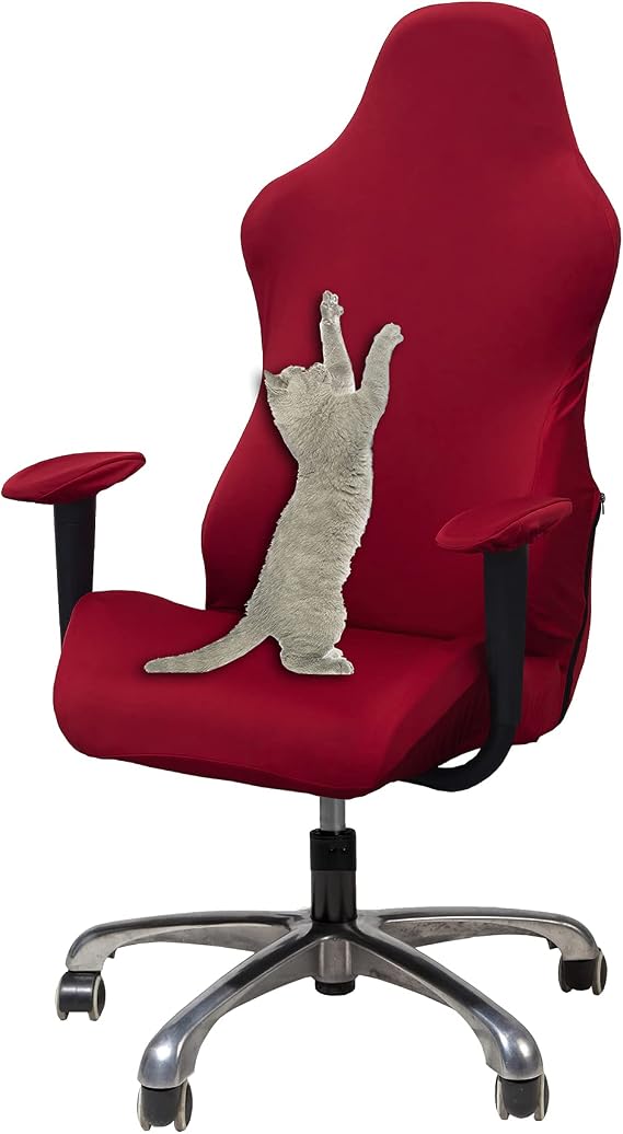 WOMACO Gaming Chair Slipcover Stretch Seat Chair Cover for Leather Computer Reclining Racing Ruffled Gamer Chair Protector (Red, One-Size)