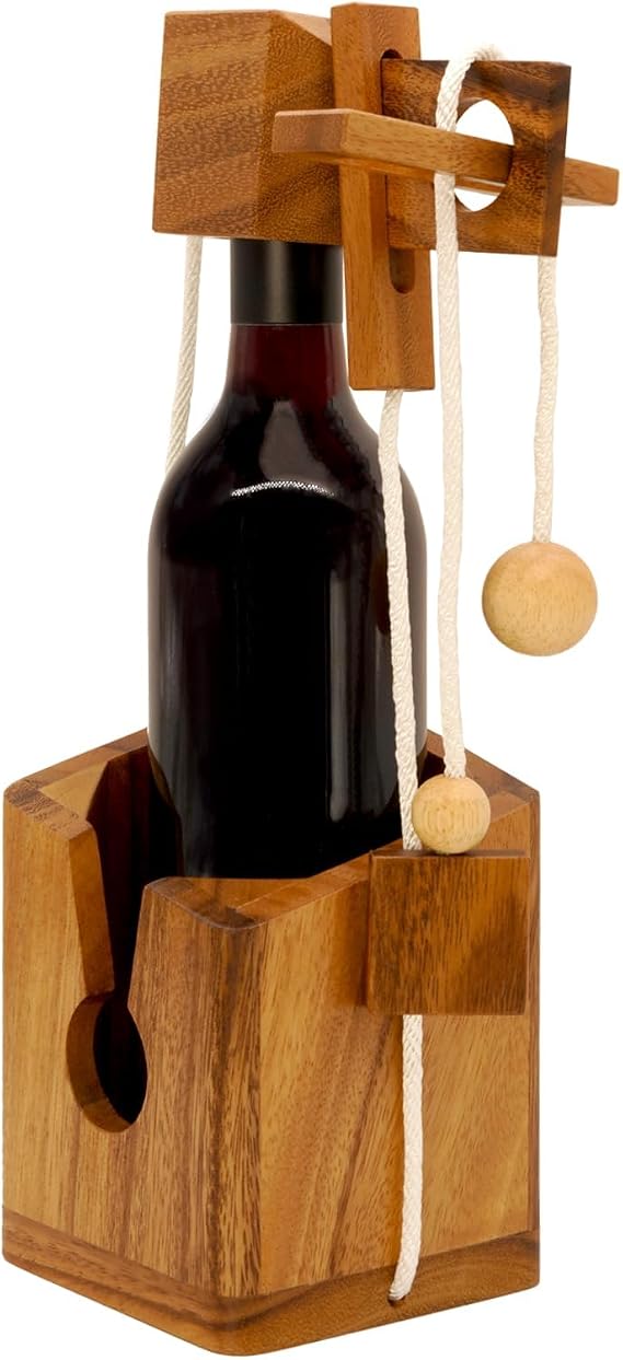 BSIRI Bottle Puzzle - Challenging 3D Wooden Bottle Holder and Bottle Lock Puzzle Games for Adults. Functional Bottle Storage, Ideal Bottle Lover Gifts, Fun Gifts, Game Night and Rustic Room Decor