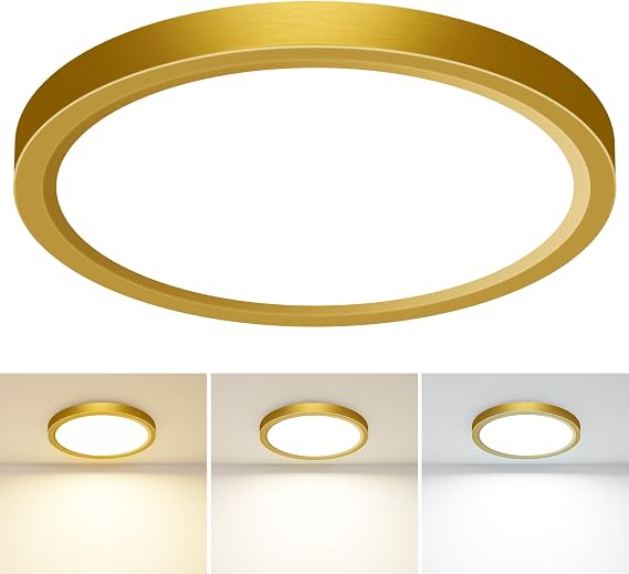 slochi Bathroom Light, 3000K/4000K/6500K 3 Color Temperature, Waterproof, Round, Modern, Flush Ceiling Light for Bathroom, Kitchen, Bedroom, Hallway and MoreØ30CM(Gold)