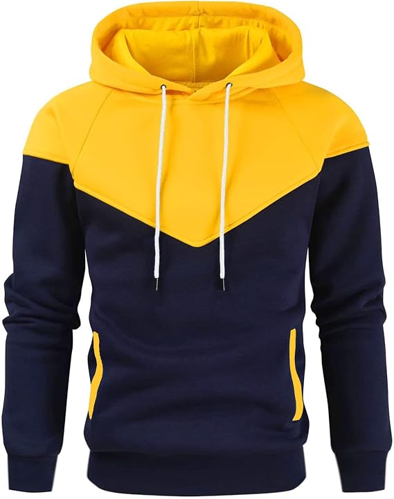 Alalaso Men's Hoodies Sweatshirt with Kangaroo Pocket Novelty Color Block Pullover Hoodies Long Sleeve Hooded Drawstring