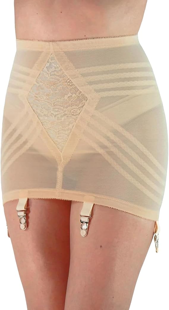 Rago Style 1359 | Firm Control Open Bottom Girdle | Invisinet Tummy Panel | Contour Bands | 6 Metal Garters | Made in USA