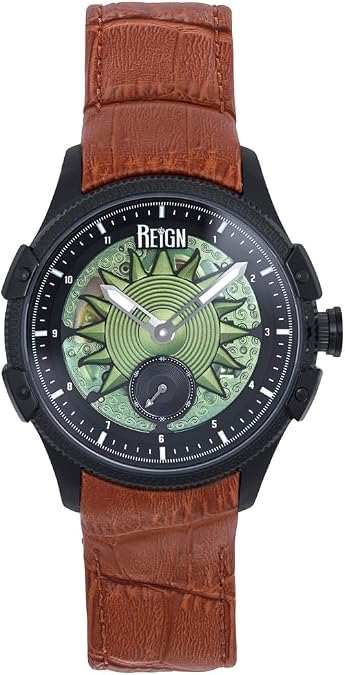 REIGN Solstice Automatic Semi-Skeleton Watch - Brown/Green