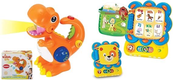 Tikki The Dino & Chapa The Lion Combo - Dinosaur Microphone Toy & Alphabet Book Set with Voice Changer, Lights, Melodies for Early Learning & Development, Ages 2-4 Years.