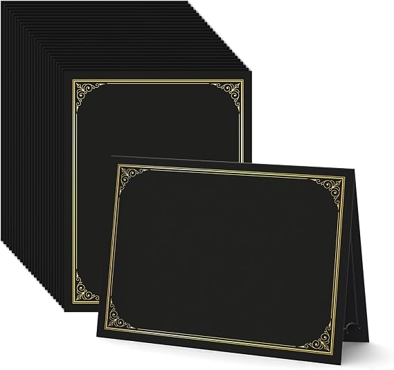 BELLE KR Black Certificate Holders 8.5 x 11, 50 Pcs | Gold Foil Border, Fits Letter Size 8.5" x 11", Pre-Cut Out Holes, Reusable Design