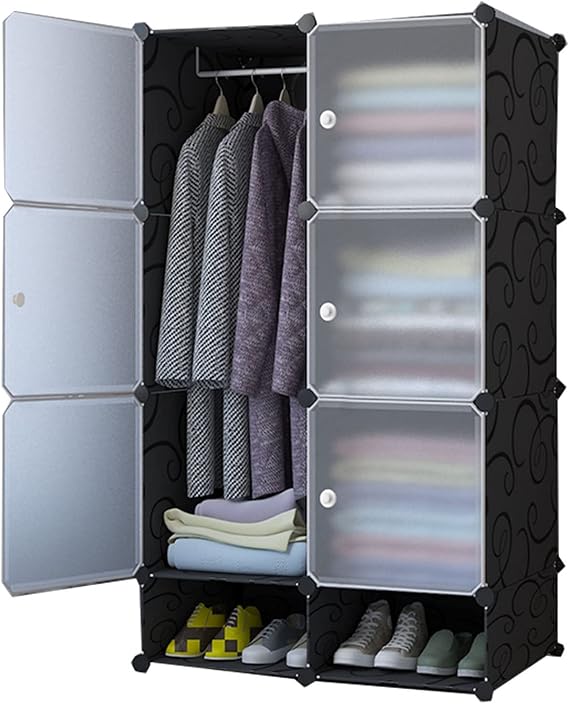 Locker Wardrobe Reinforced Skeleton Wardrobe Organiser Space Saving Cabinet Assembly Convenient Storage Plastic Wardrobe Used for Dorm Room Rental House Small Closet (Color : 6 Doors)
