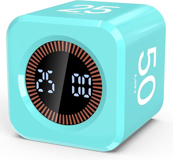 Pomodoro Timer Cube 5/10/25/50, Visual Productivity Flip Timer for Kids | Silent & Sound Mode, Gravity Sensor, Custom Countdown, for Classroom Desk ADHD Study Work School Game Kitchen(Mint Green)