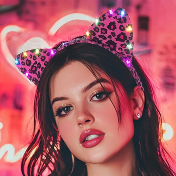Foyte Light Up Cat Ears Headband Cute Ears Headpiece Cosplay Halloween Party Costume Hair Accessories