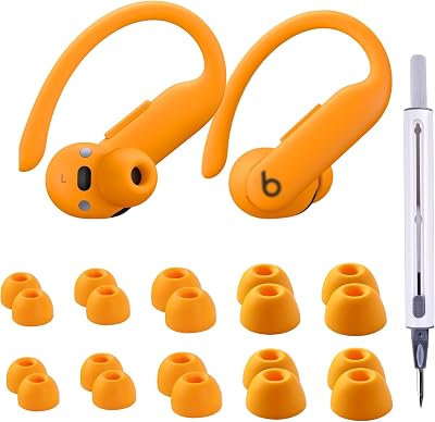 Seltureone 10 Pairs Compatible with Beats Powerbeats Pro 2 Ear Tips with Cleaning Kit, 5 Sizes Soft Silicone Replacement Ear Tips for Beats Powerbeats Pro 2 - Electric Orange