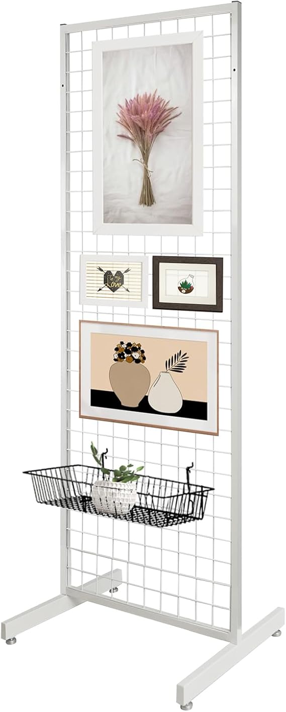 Portable Gridwall Panel Floorstanding Display Stand One-Step Installation White Finish, T Base