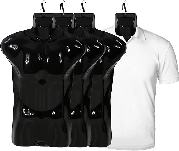 4-Packs Male Mannequin Torso Set 30" Dress Form Hollow Back Half Body Clothing Display Plastic Adult Table Shirt Mannequin Model Stand with Metal Hook for Hanging - Craft Shows or Design, Black