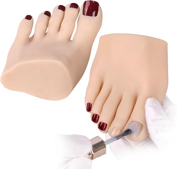 Realistic Silicone Fake Half Foot Female Nursing Mannequin Foot with 524 Pcs Nails, Practice Model Acrylic Nails Art Training Toes Soft Prosthetic Manicure Tool Tattoo (Pair, Ivory White)