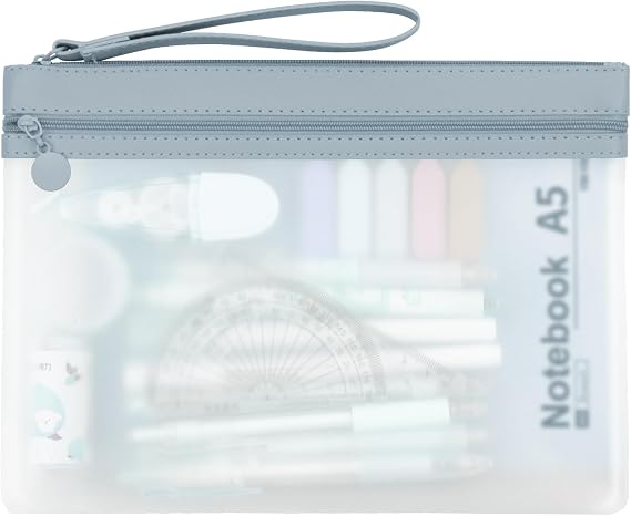 Clear Pencil Pouch, A5 Pencil Case Pouch with Zipper, Lagre Pencil Case with Double Pockets, Durable and Waterproof, Pencil Pouch for Office School Supplies Makeup Travel Accessories, 1 Pack (Blue)