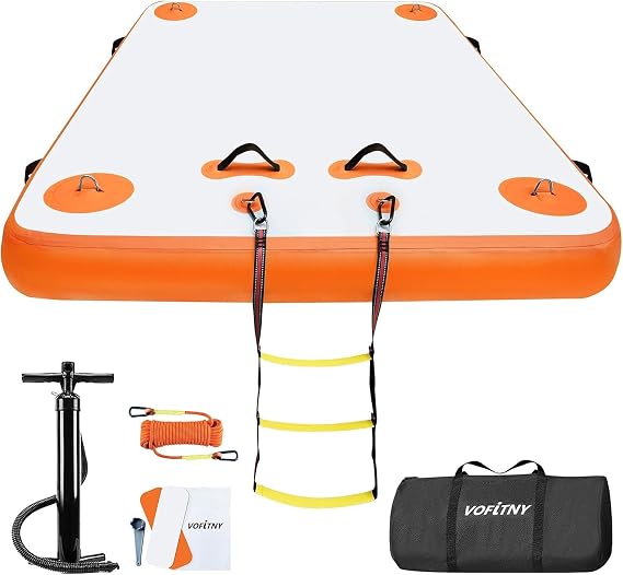 VOFiTNY Inflatable Floating Dock Swim Air Platform Island Raft Mat for Lake Beach Ocean with Rope Ladder, Non-Slip Surface
