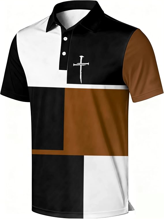 Men's Printed Polo Shirt,Casual Golf Polo Top, Eye Catching Pattern, Modern Statement Style,Regular Fit