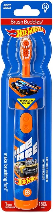 Brush Buddies Hot Wheels Kids Electric Toothbrush Soft Bristle Powered Toothbrush for Toddlers and Children Ages 4-7, Fun Character Design, Easy Grip Handle, Ideal for Daily Oral Care