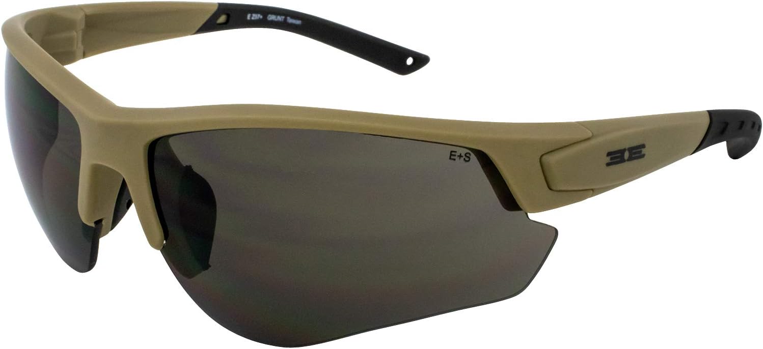 Epoch Eyewear Grunt Tactical Shooting Range Safety Sunglasses Tan Frames & Smoke Lenses