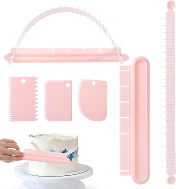 2Pcs Cake Swag Marker Tool, Cake Arch Guide Tool Flip Cakes Decorating Ruler, Graduated Scale & Marking Divider Set, Pastry Tools Kit with 3 Extra Scrapers, Perfect for Baking & Decorating Cakes