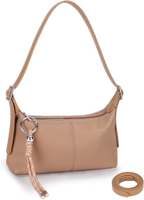 Small Shoulder Bag for Women -Crossbody Bag for Women, Mini Slouchy Shoulder Purse with Cute Keychain Charm &Adjustable Strap