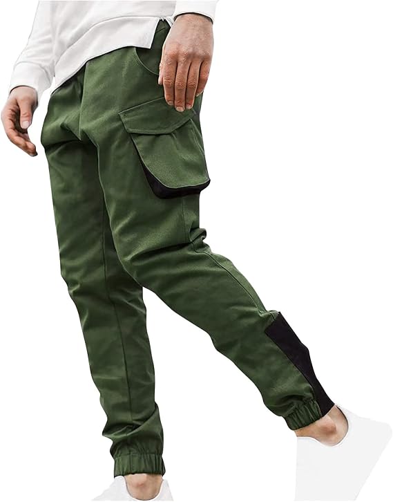 Mens Khaki Pants 2023 Casual Multi Pockets Drawstring Elastic Waist Cargo Pants Cotton Joggers Athletic Pants