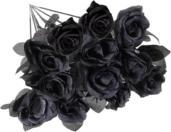 12PCS black roses,black roses artificial flowers, elegance 21in Single Long Stem Silk Flowers Fake Rose,Suitable for wedding, family gathering, hotel garden decoration.